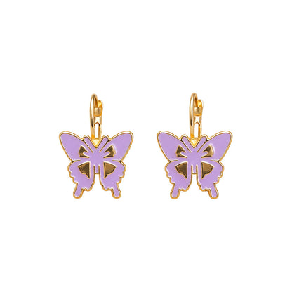 Lavender Butterfly Enamel Earrings
