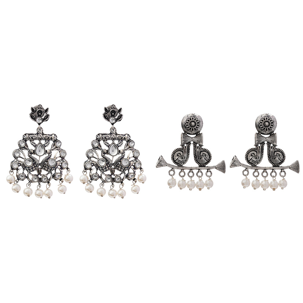 Peacock glow stone studded dangler earrings &Heritage Bloom pearl stud earrings Combo set for Women and Girl