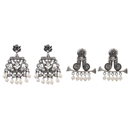 Peacock glow stone studded dangler earrings &Heritage Bloom pearl stud earrings Combo set for Women and Girl