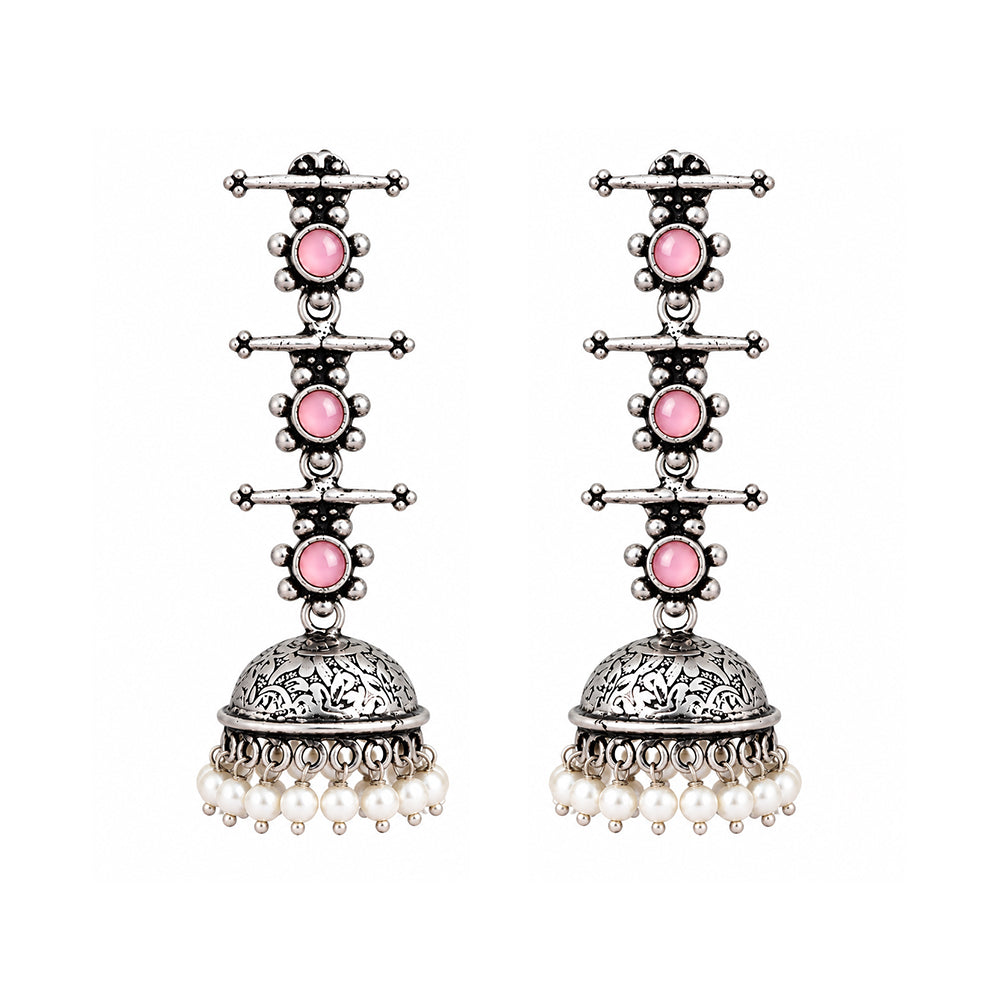 Charmbell Triple Bell Layered Jhumka Earring (Baby Pink)