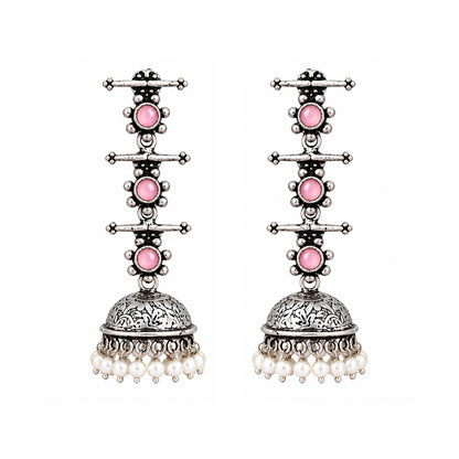 Charmbell Triple Bell Layered Jhumka Earring (Baby Pink)