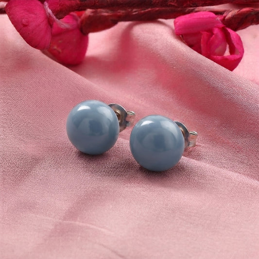 Glossy Dome Stud Earrings (Blue)