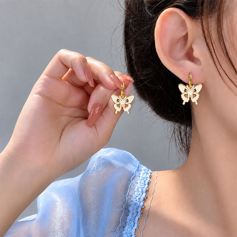 White Butterfly Enamel Earrings