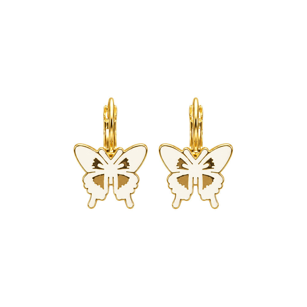 White Butterfly Enamel Earrings
