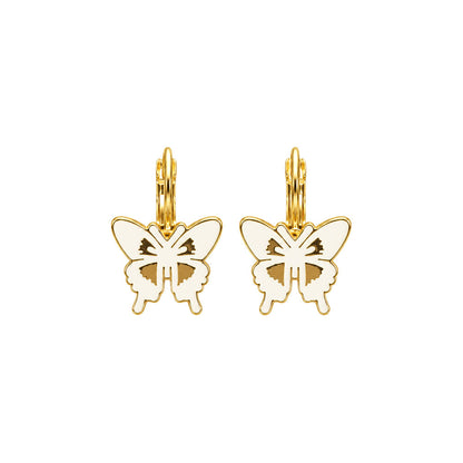 White Butterfly Enamel Earrings