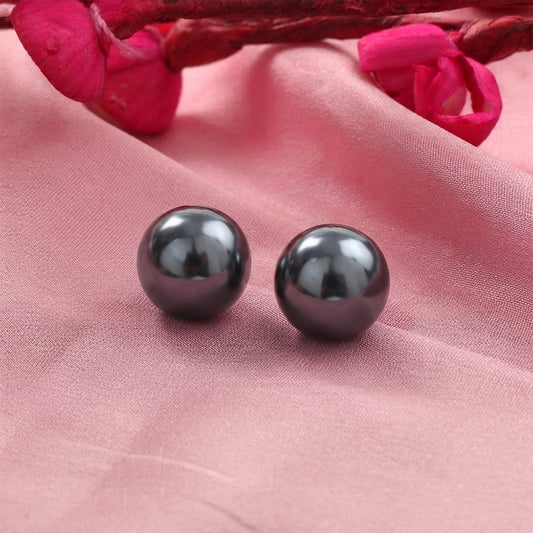 Glossy Dome Stud Earrings (Black)