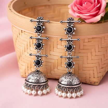 Charmbell Triple Bell Layered Jhumka Earring (Black)