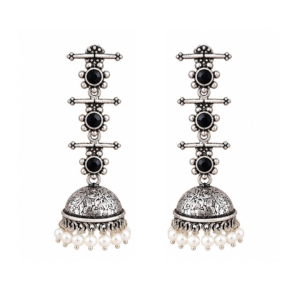Charmbell Triple Bell Layered Jhumka Earring (Black)