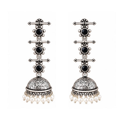 Charmbell Triple Bell Layered Jhumka Earring (Black)
