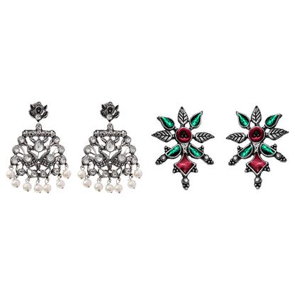 Peacock glow stone studded dangler earrings &Royal Meenakari oxidized stud esrrings Combo set for Women and Girl