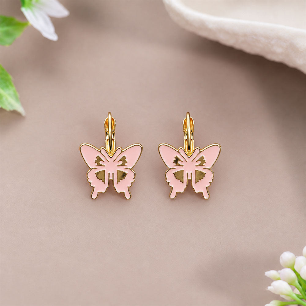 Pink Butterfly Enamel Earrings