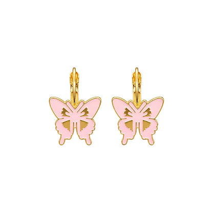 Pink Butterfly Enamel Earrings
