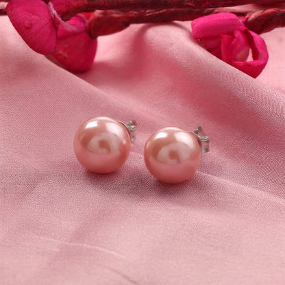 Glossy Dome Stud Earrings (Baby Pink)