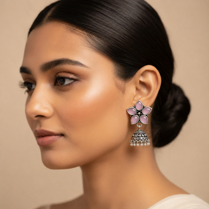 Beauty Bloom ghunghroo jhumki earring (Baby Pink)