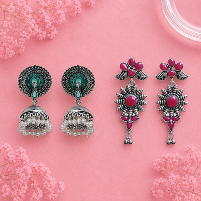 Evergreen earrings (Green) FloraSun dangler earrings (Red) Combo set