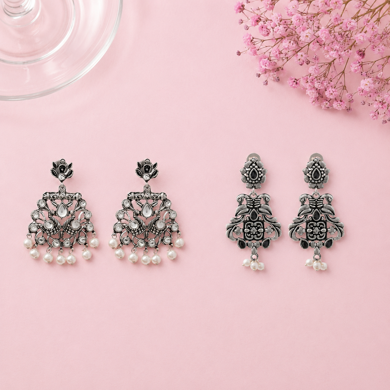 Peacock glow stone studded dangler & Feathered Grace dangler Combo set