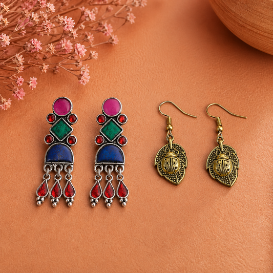 Rainbow rhine dangler earrings (Multicolored)&Beetle bling dangler earrings Combo set