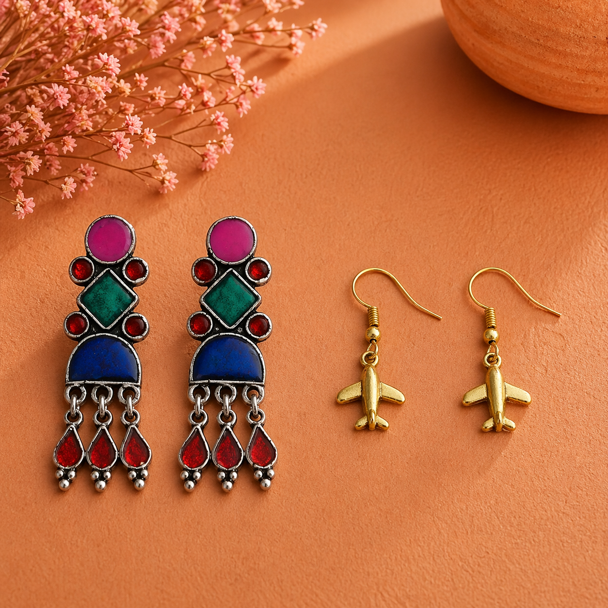Rainbow rhine dangler earrings (Multicolored)&Sky High dangler earrings Combo set