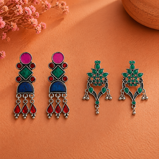 Rainbow rhine dangler earrings (Multicolored)&Tint and Twinkle danglers earrings (Green) Combo set