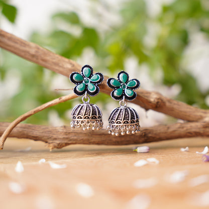 Periwinkle stone studded jhumki earrings (Green)