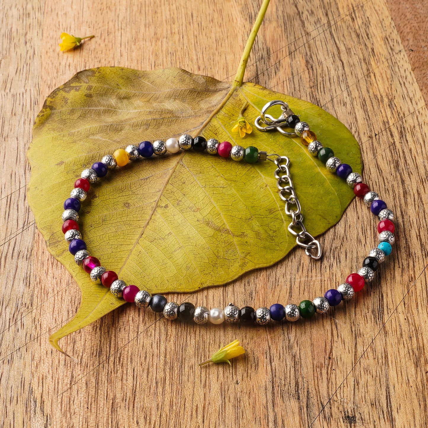 Multicolored Beaded Oxidised Anklet