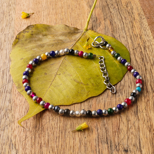 Multicolored Beaded Oxidised Anklet