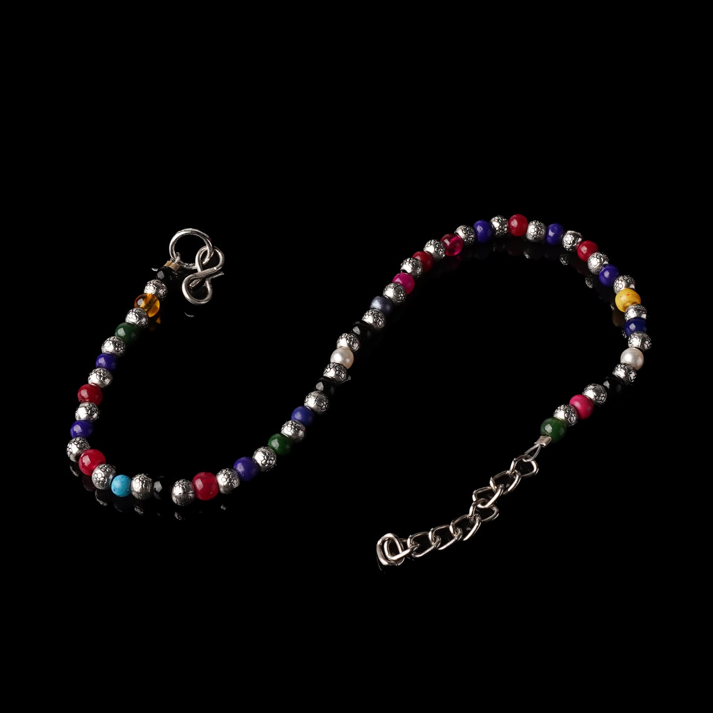 Multicolored Beaded Oxidised Anklet