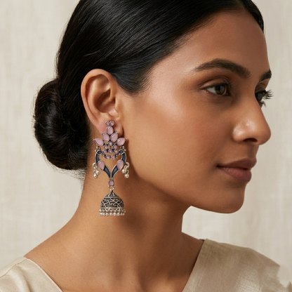 Rajrani Pink Floral Drop Jhumkas