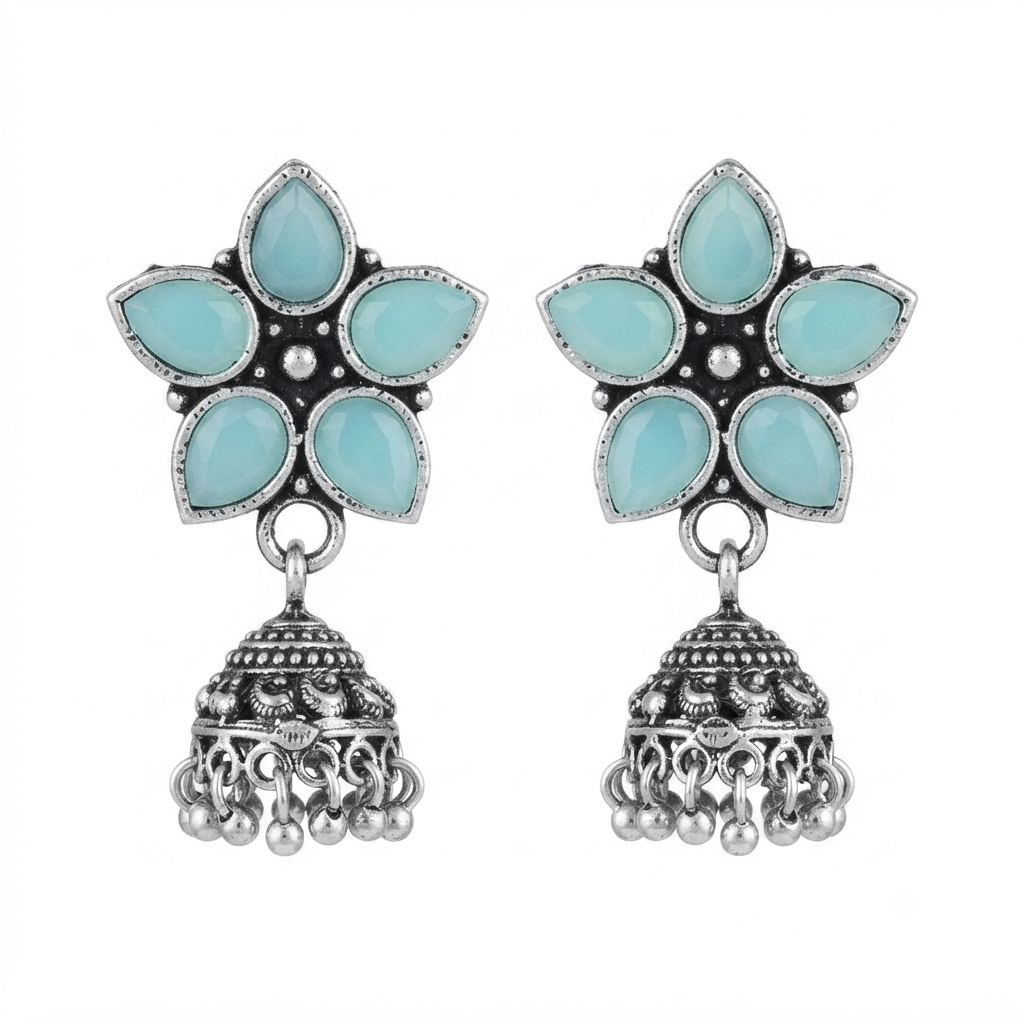 Beauty Bloom ghunghroo jhumki earring (Mint)