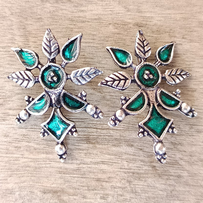Royal Meenakari oxidized stud esrrings (Green)
