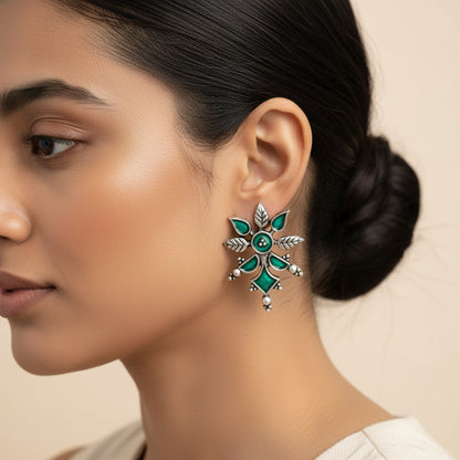 Royal Meenakari oxidized stud esrrings (Green)