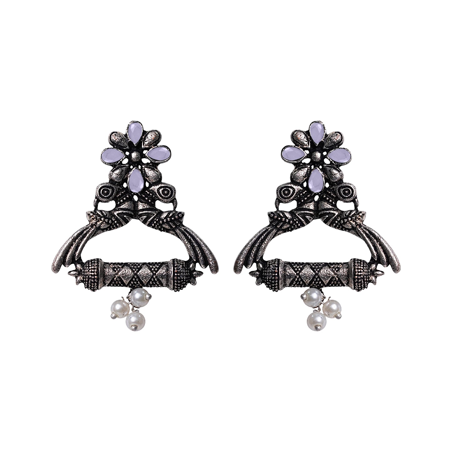 Baby Pink Stone Studded Elegant Earrings With Hanging Baby Pearls