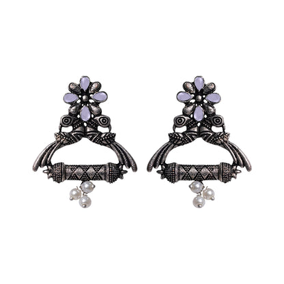 Baby Pink Stone Studded Elegant Earrings With Hanging Baby Pearls