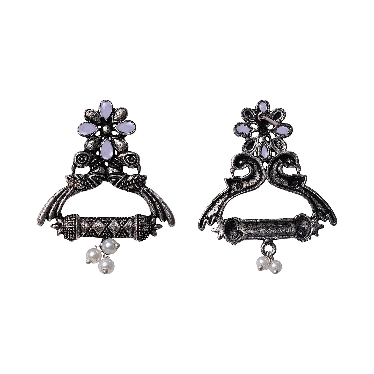 Baby Pink Stone Studded Elegant Earrings With Hanging Baby Pearls
