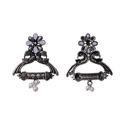 Baby Pink Stone Studded Elegant Earrings With Hanging Baby Pearls