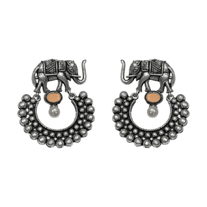 Light Orangish Stone Studded Elephant Earrings