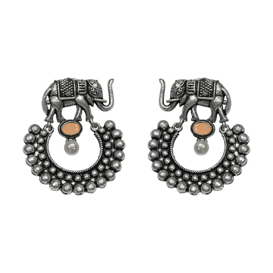 Light Orangish Stone Studded Elephant Earrings