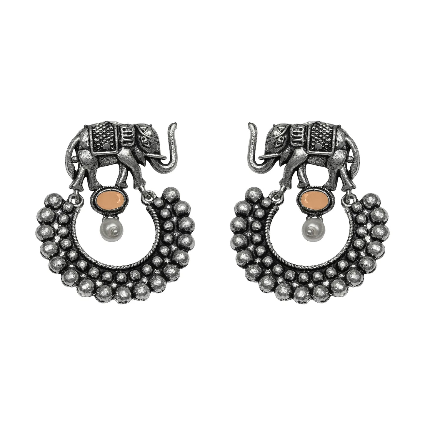 Royal Triple Bell Layered Jhumka Earring (Black) Elephant Arc dangler earrings (Light Orange) Combo set