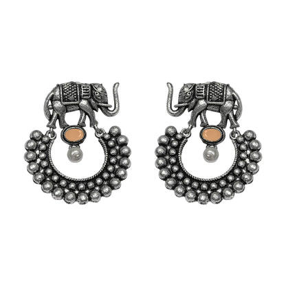 Royal Triple Bell Layered Jhumka Earring (Dark Maroon) Elephant Arc dangler earrings (Light Orange) Combo set