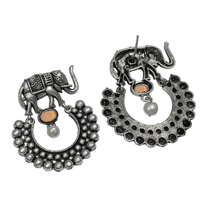 Light Orangish Stone Studded Elephant Earrings