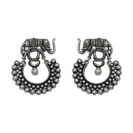 White Stone Studded Elephant Earrings