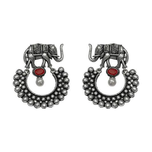 Dark Red Stone Studded Elephant Earrings