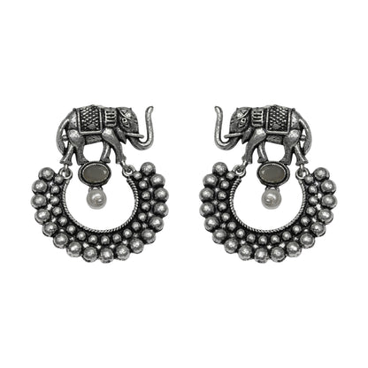 Grey Stone Studded Elephant Earrings