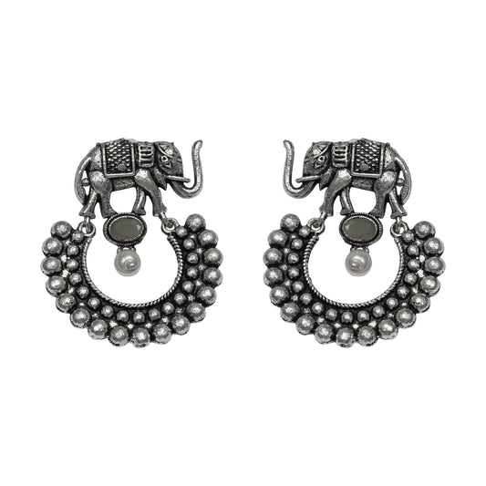 Grey Stone Studded Elephant Earrings