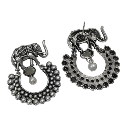 Grey Stone Studded Elephant Earrings