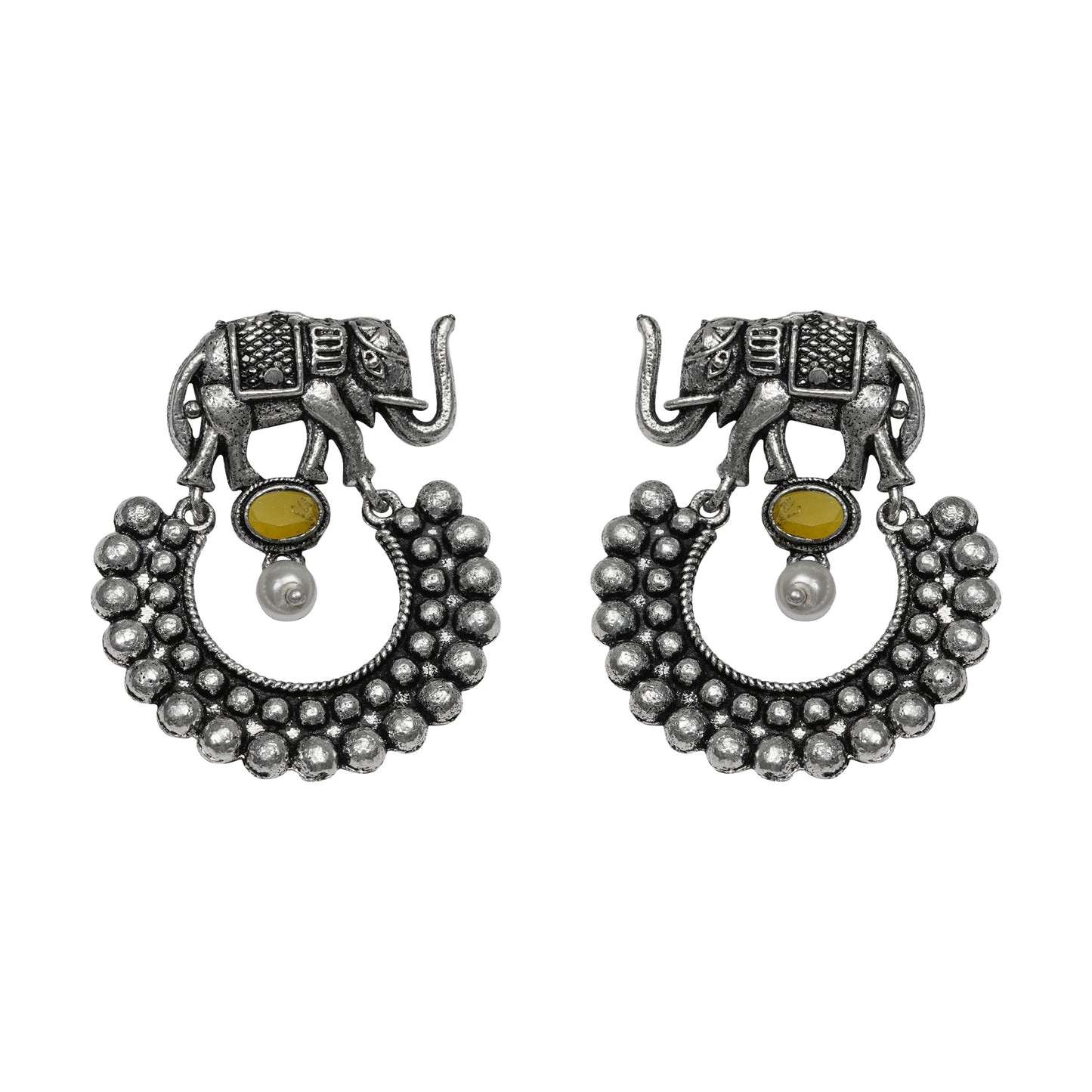 Yellow Stone Studded Elephant Earrings
