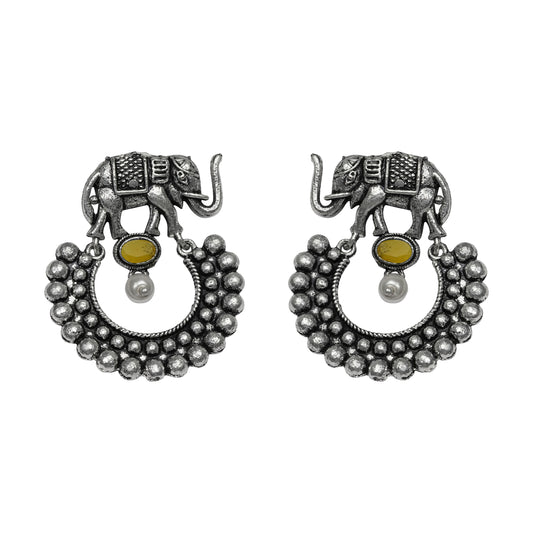 Yellow Stone Studded Elephant Earrings