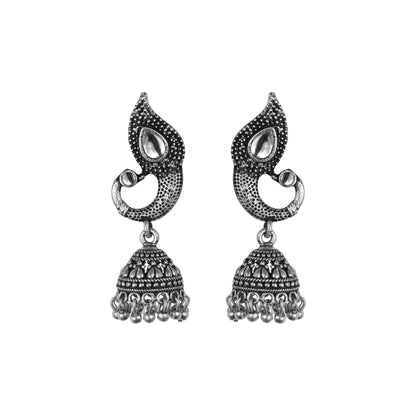 White Stone Studded Tiny Peacock Earrings With Hanging Jhumki