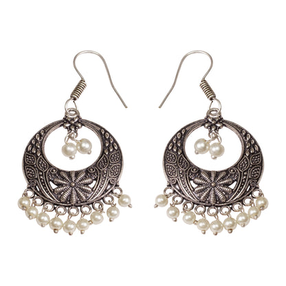 Beautiful Oxidised earrings with hanging Pearls