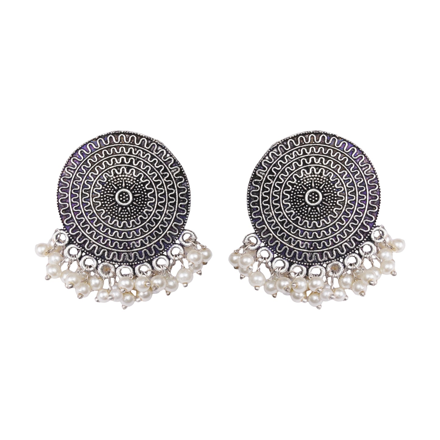Echoing circle pearl stud earrings (Silver)
